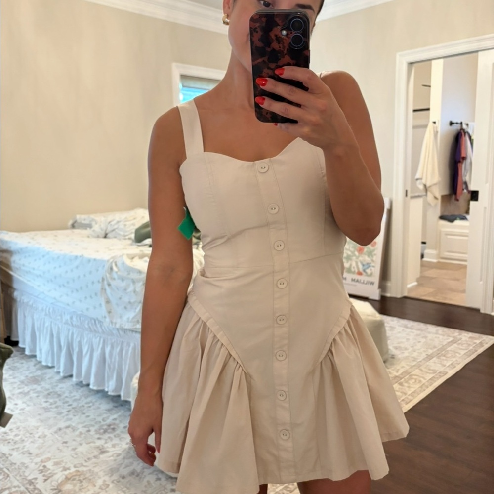 Vestique Cream Button-Front Mini Dress